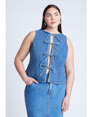 Eloquii Plus Size Tie Front Denim Vest - Blue
