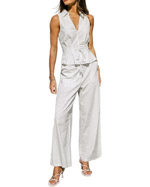CUPSHE Soft Bliss Striped Peplum Wide-leg Top And Pants Set - Gray