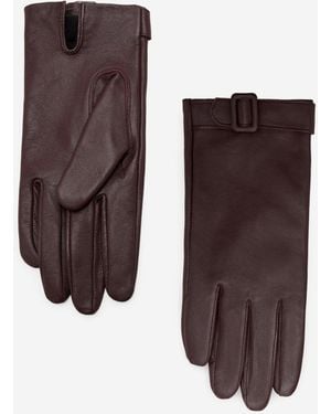 Mango Buckle Leather Gloves - Brown