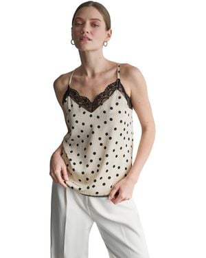 BCBGMAXAZRIA Polka Dot V-neck Lace Camisole Top - White