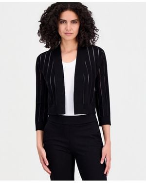 Anne Klein Sheer Stripe 3 4 Sleeve Cardigan - Black