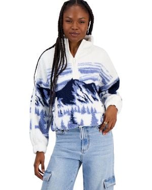 Sincerely Jules Stripe Sherpa Quarter-zip Mock-neck Jacket - Blue