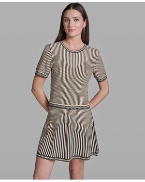 BCBGMAXAZRIA Short-sleeve Mix Pattern Crew Neck Top - Gray