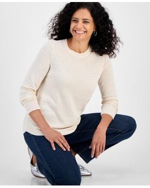 Style & Co. Curved-hem Cotton Pullover Sweater - Blue