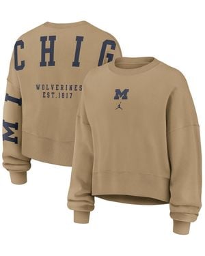 Nike Michigan Wolverines Oversized Phoenix 2-hit Pullover Sweatshirt - Natural