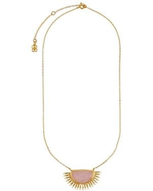 Ottoman Hands Sunrise Rose Quartz Pendant Necklace - White