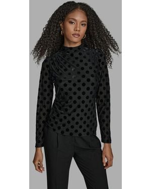 BCBGMAXAZRIA Polka Dot Print Long Sleeve Blouse - Black