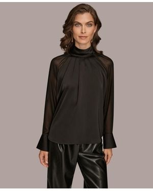 Donna Karan High Neck Mix Media Blouse - Black