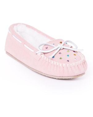 Minnetonka Cally Rhinestone Suede Slippers - Pink