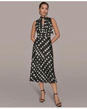 Donna Karan Dot-print Tie-neck A-line Dress - Multicolor