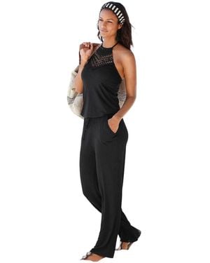 Lascana Crochet Halterneck Jumpsuit - Black