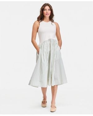 On 34th Curved-waist Mixed-media Midi Dress - White