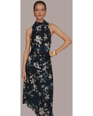 Donna Karan Floral Sleeveless Dress - Blue