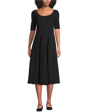 Lands' End Starfish Elbow Sleeve Midi Fit And Flare Dress - Black