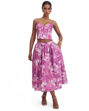 Miss Circle Xalina Blooming Linen Low-rise Midi Skirt - Pink