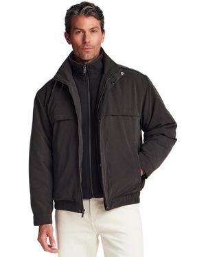 Weatherproof Microfiber Fleece-lined Bib Front Bomber Jacket - Black