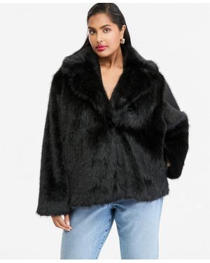 INC International Concepts Plus Size Short Faux Fur Long-sleeve Jacket - Black
