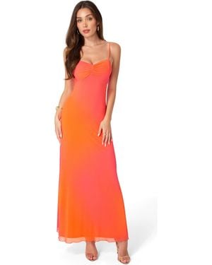 Bebe Printed Mesh Drape Back Maxi Dress - Orange