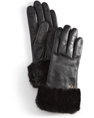 Cole Haan Faux-fur-cuff Leather Gloves - Black