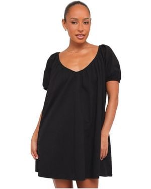 Petal & Pup Marty V-neck Short-sleeve Mini Dress - Black