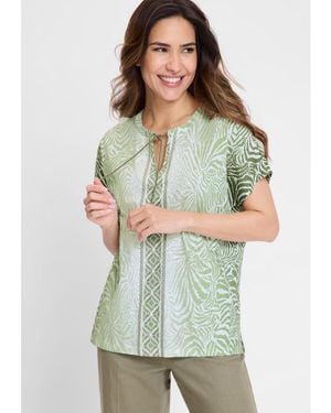 Olsen Multi-print Tie Neck T-shirt - Green