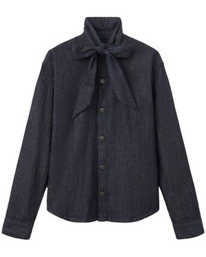 Mango Becky Bow-detail Long-sleeve Denim Shirt - Blue