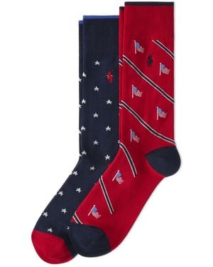 Polo Ralph Lauren 2-pk. Waving Flag & Stars Socks - Red