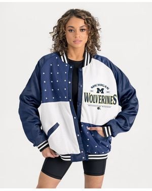 Gameday Couture Navy Michigan Wolverines Oversized Inner Drive Varsity Rhinestone Full-snap Bomber Jacket - Blue