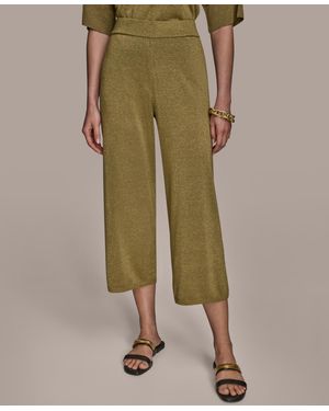 Donna Karan Cropped Metallic Knit Pull-on Pants - Green