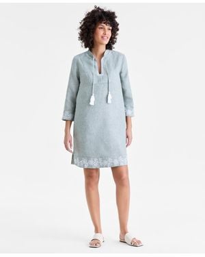 Charter Club 100% Linen Embroidered Dress - Blue