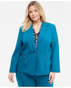 Kasper Plus Size Notch-collar Single-button Blazer - Blue
