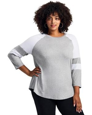 Avenue Plus Size Splice Sleeve Color Top - Gray