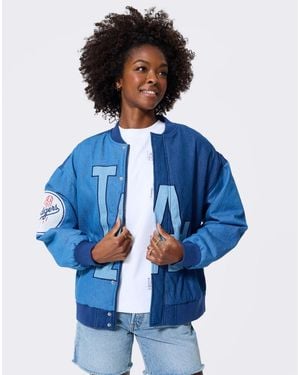 Terez Los Angeles Dodgers Denim Blocked Bomber Jacket - Blue