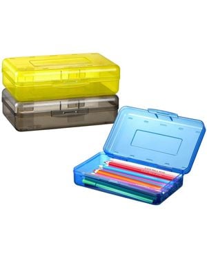 Gnuadz 3 Pack Pencil Case Hard Box Clear Pen Organizer Plastic Storage Container Snap Lid Art School Supplies - Blue