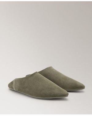 Mango Stitching Detail Leather Clogs - Green