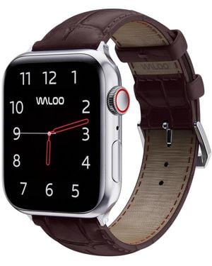 Waloo Crocodile Texture Leather Replacement Band For Apple Watch - Black