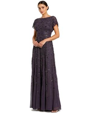 Mac Duggal Embellished Floral Mesh A-line Gown - Blue