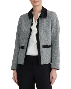 Kasper Petite Point Collar Tweed-trim Blazer Jacket - Gray
