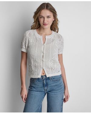 DKNY Short Sleeve Crewneck Cardigan - White