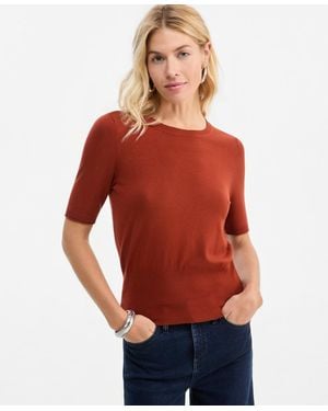 INC International Concepts Elbow-sleeve Crewneck Sweater - Red