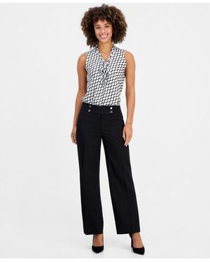 Kasper Extended-tab Fly-front Wide-leg Pants - Blue
