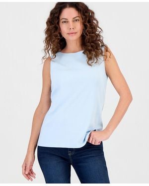 Style & Co. Cotton Boat-neck Sleeveless Top - White