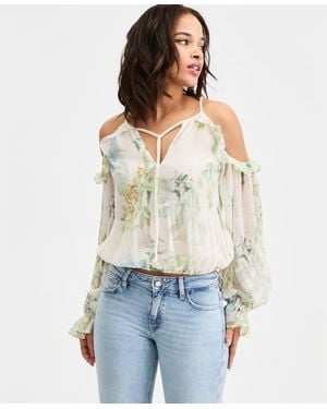 Guess Emily Cold-shoulder Long-sleeve Top - White