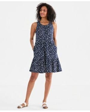 Style & Co. Style Co Printed Sleeveless Tiered Dress Macys Exclusive - Blue