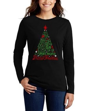 LA Pop Art Holiday Christmas Tree Word Art Flowy T-shirt - Black