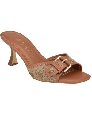 Guess Dista Buckle Kitten Heel Sandals - Brown