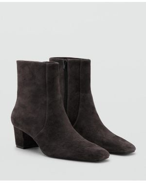 Mango Block Heel Suede Ankle Boots - Black
