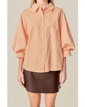 English Factory Striped Ballon Sleeves Shirt - Orange