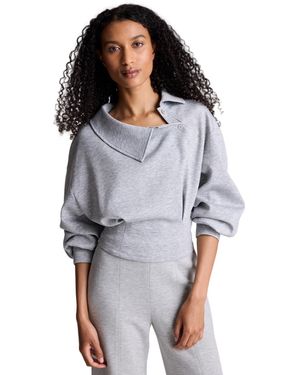Kenneth Cole Asymmetric Collar Pleated Long-sleeve Top - Gray