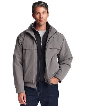 Weatherproof Microfiber Fleece-lined Bib Front Bomber Jacket - Gray